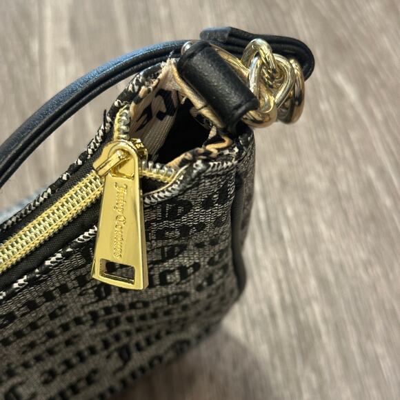 Juicy Couture Monogram Black Gothic Script Fishnet Print Mini Shoulder Bag Y2K - Picture 3 of 10